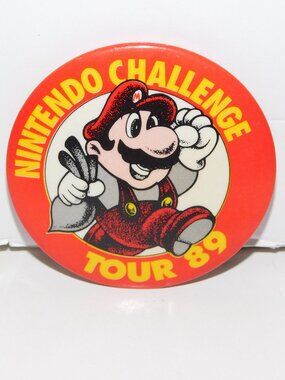 RARE VTG NINTENDO CHALLENGE TOUR 89  Promotional Pin Back BUTTON MARIO Bros